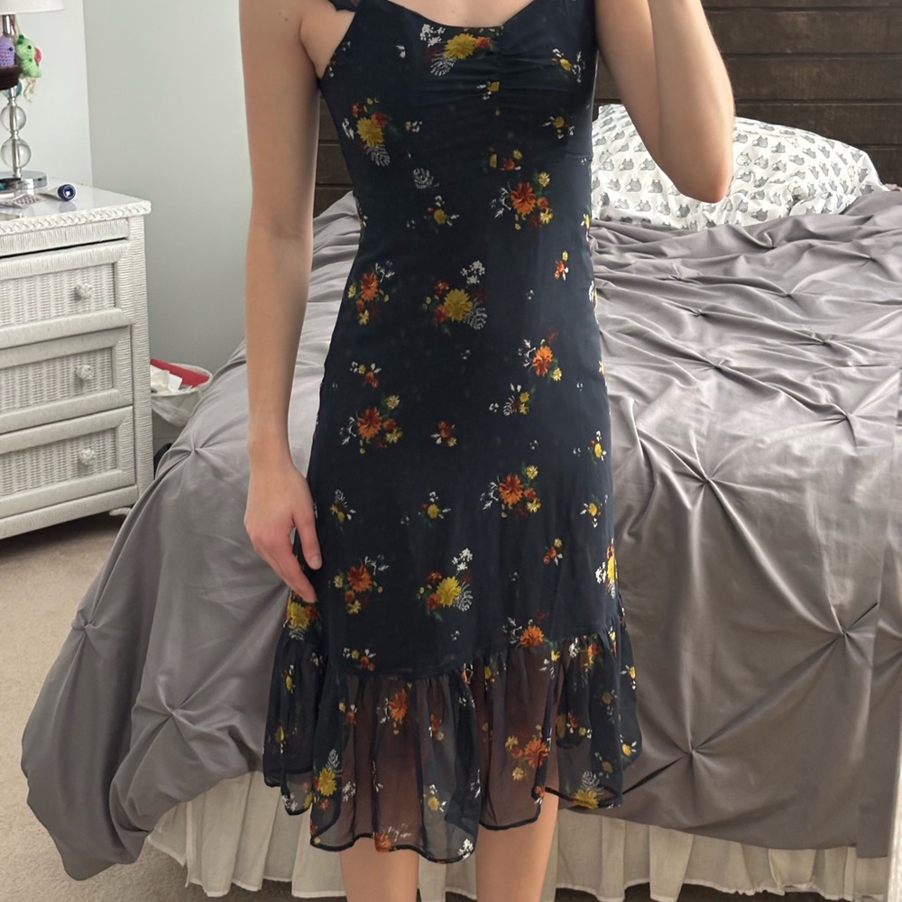 Urban Outfitters Black Floral Midi Dress